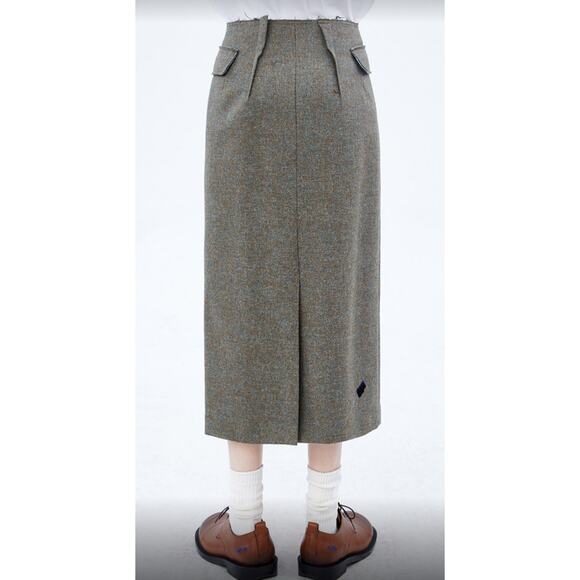 Ader Error Roxie Khaki Green Wool Deconstructed Button Front Midi Skirt S - Picture 4 of 12
